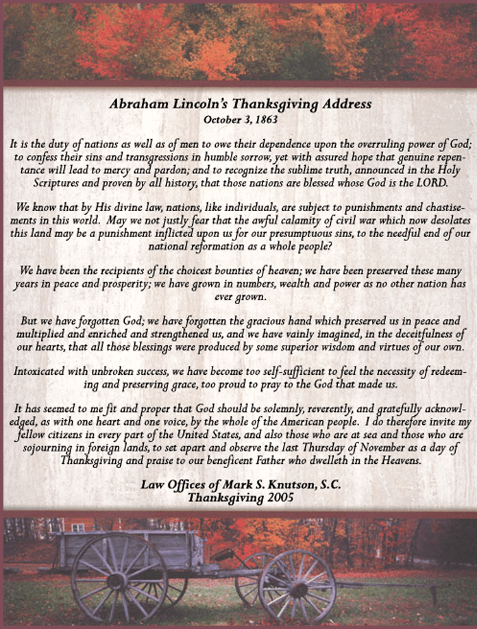Abraham Lincon's thanksgivving address