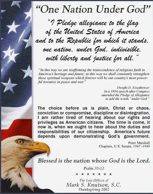 Text-heavy image featuring the American flag background, a bald eagle, and excerpts on faith, patriotism, and government.